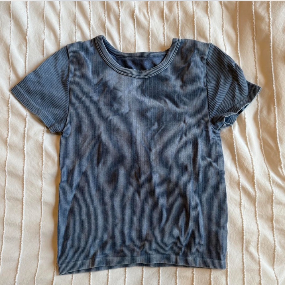 Blue Ribbed Short Sleeve T-Shirt